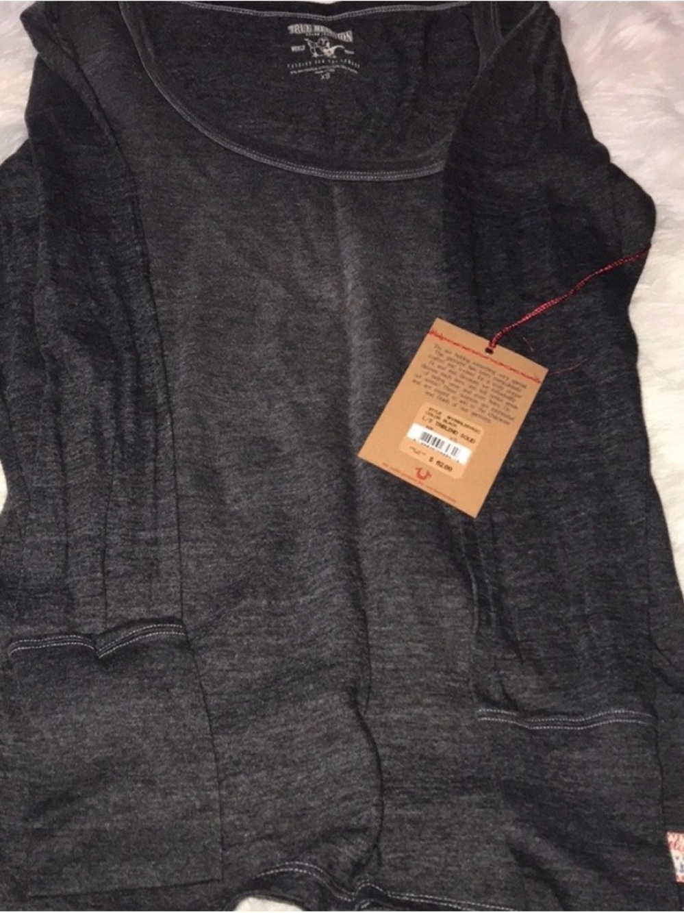New True Religion Women’s Dark Charcoal Crewneck Sweater.